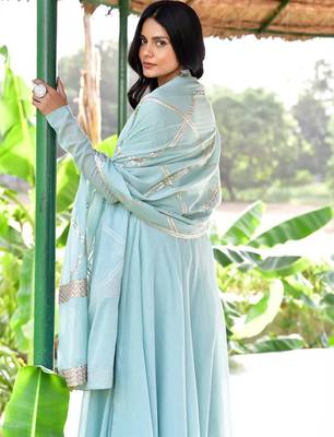 Blue mulmul anarkali set 4