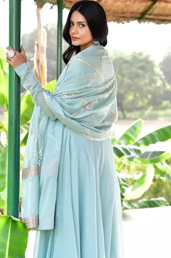 Blue mulmul anarkali set