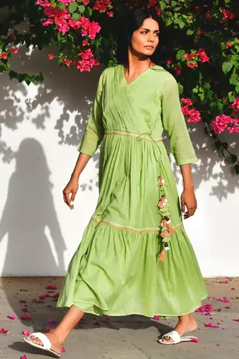 Green mulmul midi dress