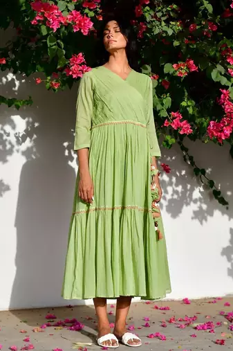 Green mulmul midi dress