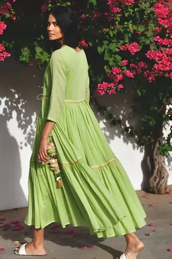 Green mulmul midi dress
