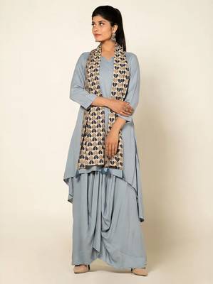 Blue linen slub boho dress 1