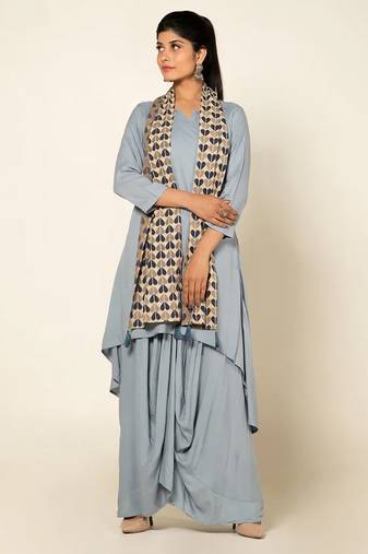 Blue linen slub boho dress