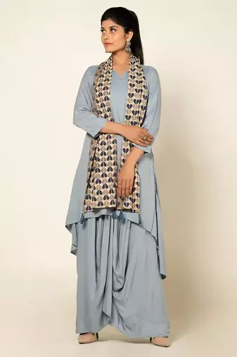 Blue linen slub boho dress