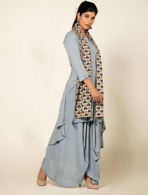 Blue linen slub boho dress 2