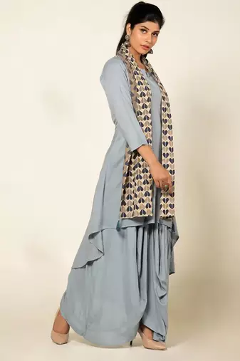 Blue linen slub boho dress