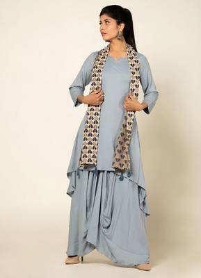 Blue linen slub boho dress 3