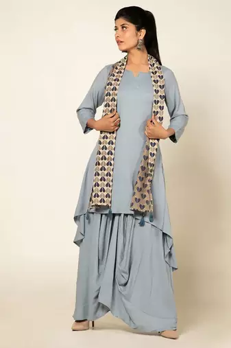 Blue linen slub boho dress