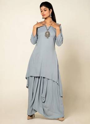 Blue linen slub boho dress 4