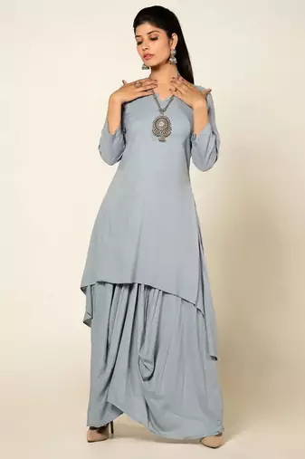 Blue linen slub boho dress