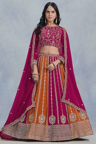 pink Embroidered Zari Work Faux Georgette Lehenga Choli
