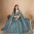 Teal-Blue Embroidered Sequins Work Soft Organza Lehenga Choli