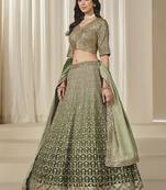 olive green Embroidered Sequins Work Chinon Silk Lehenga Choli