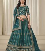 teal Embroidered Sequins Work Art Silk Lehenga Choli