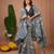 Navy blue floral printed crepe sharara set