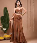 Brown plain crepe skirt set