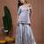 Blue embroidered velvet three piece co ord set