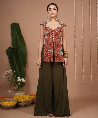 Red floral printed georgette kurta sets 1