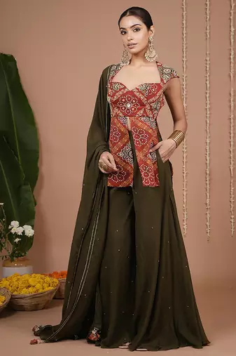 Red floral printed georgette kurta sets