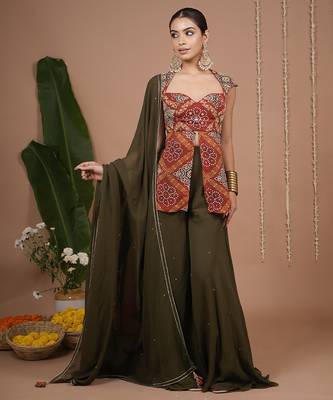 Red floral printed georgette kurta sets 4