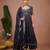 Navy blue floral printed satin anarkali