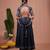 Navy blue floral printed satin anarkali