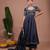 Navy blue floral printed satin anarkali