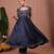 Navy blue floral printed satin anarkali