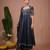 Navy blue floral printed satin anarkali