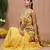 Yellow floral printed crepe pre draped saree