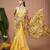 Yellow floral printed crepe pre draped saree