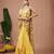 Yellow floral printed crepe pre draped saree