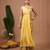 Yellow floral printed crepe pre draped saree