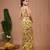 Yellow floral printed crepe pre draped saree