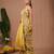 Yellow floral printed crepe pre draped saree