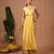 Yellow floral printed crepe pre draped saree