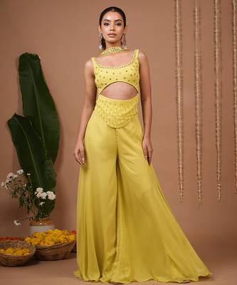 Lime plain georgette palazzo set 1