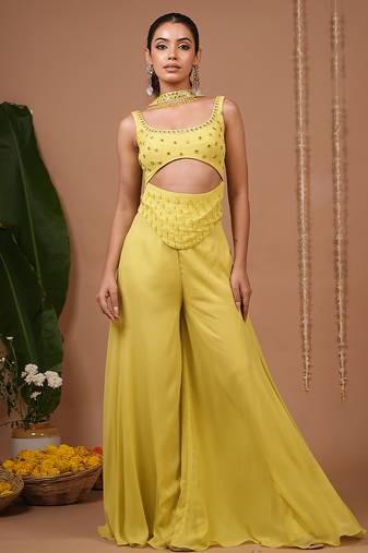 Lime plain georgette palazzo set