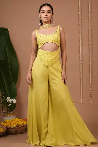Lime plain georgette palazzo set