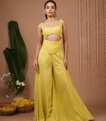 Lime plain georgette palazzo set