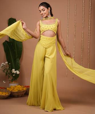Lime plain georgette palazzo set 2