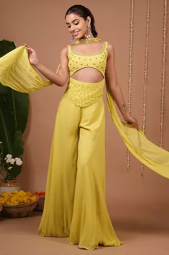 Lime plain georgette palazzo set
