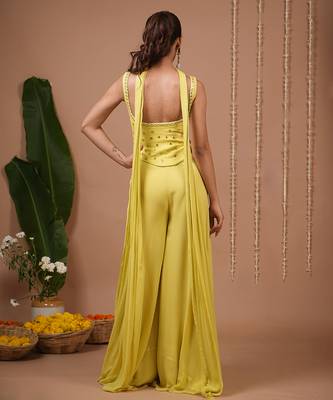 Lime plain georgette palazzo set 3