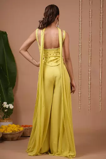 Lime plain georgette palazzo set