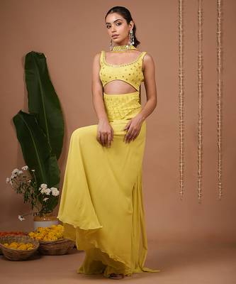 Lime plain georgette palazzo set 5