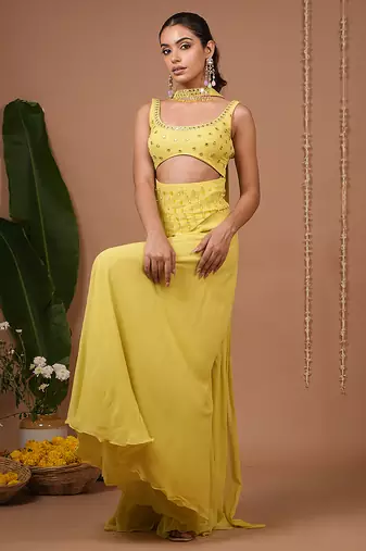 Lime plain georgette palazzo set