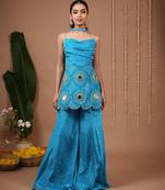 Blue embroidered crepe kurta set