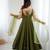 Green color pure roman silk mirror lace party wear gown
