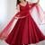 Maroon color pure roman silk mirror lace party wear gown