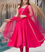 Pink pure roman silk mirror lace party wear gown